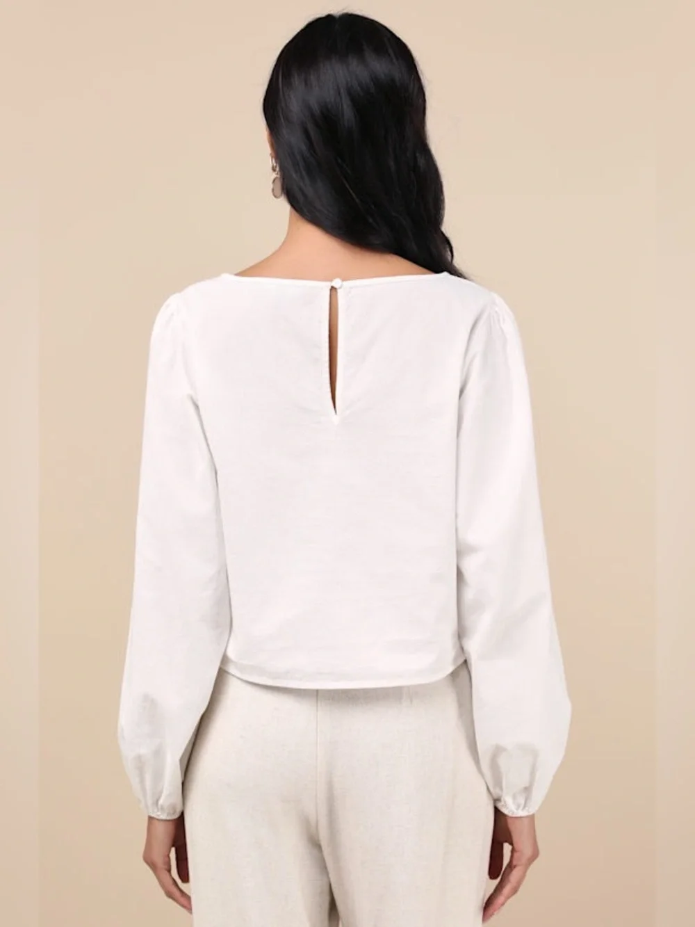 Lulus Adjoa White Embroidered Scalloped Blouson Sleeve Top - Picture 4 of 8
